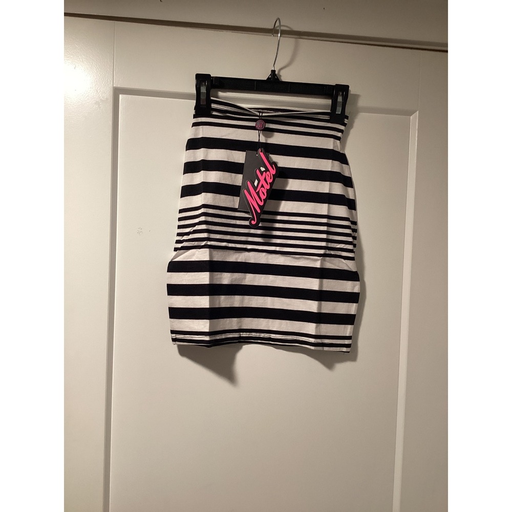 Motel Rocks Kimmy Skirt XS Black White Mixed Stripe Bodycon Mini‎ Skirt NWT